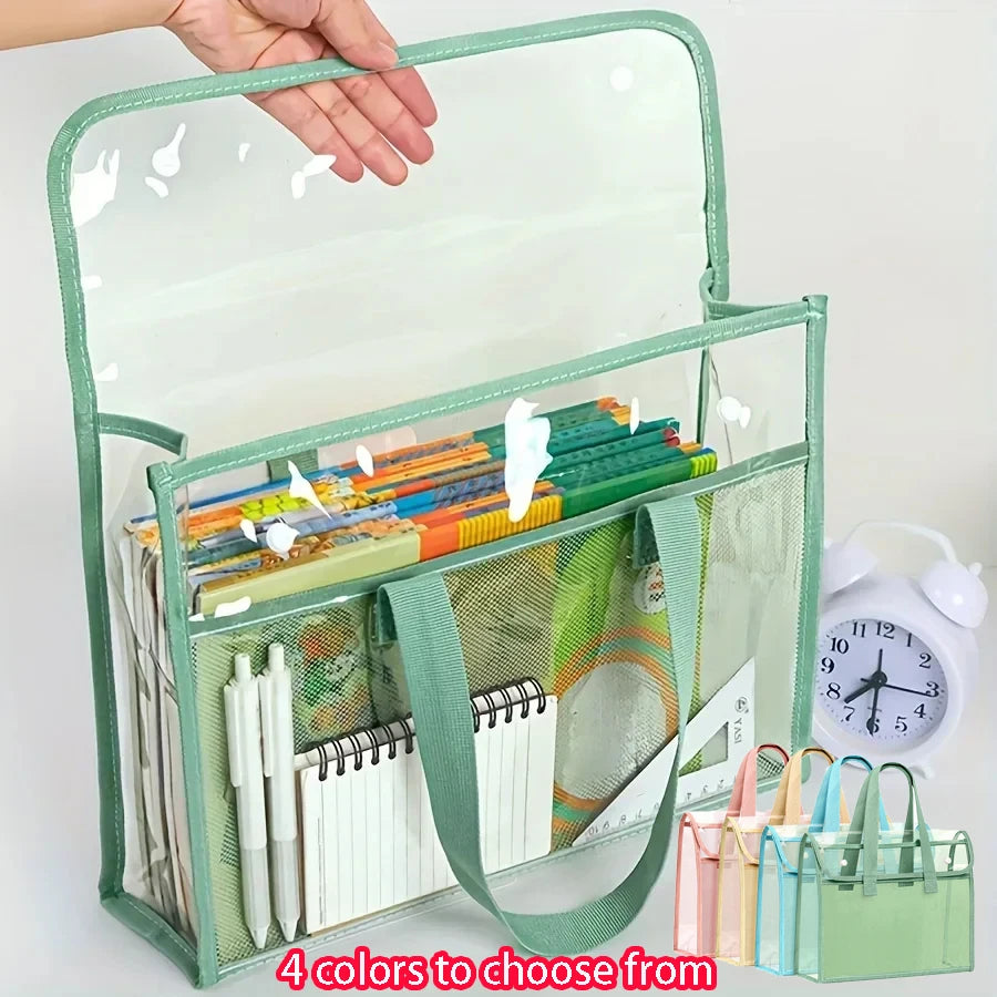 1 Large Capacity Portable Transparent Waterproof Handheld Folder, Expandable File Storage Bag, PVC Self-adhesive File Bag
