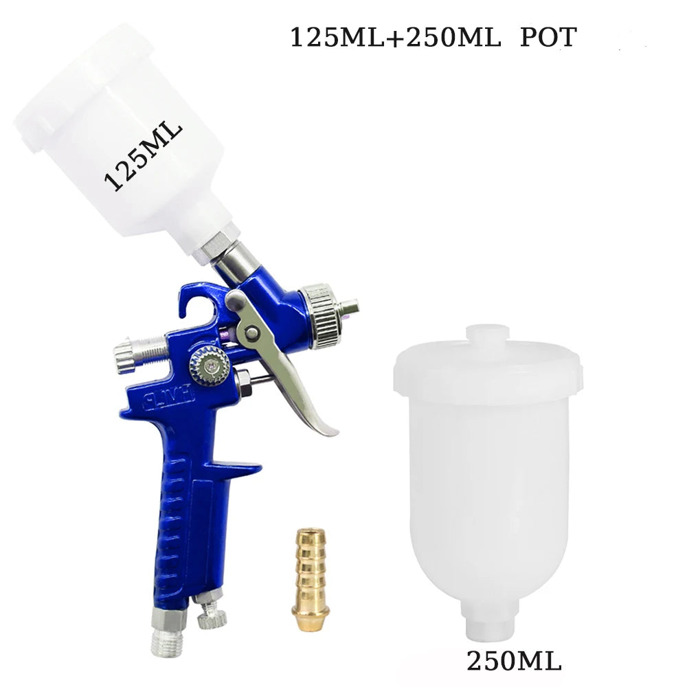 0.8mm/1.0mm Nozzle H-2000 Professional HVLP Mini Paint Spray Gun Airbrush +250ML Plastic Pot Used for Paint Spraying