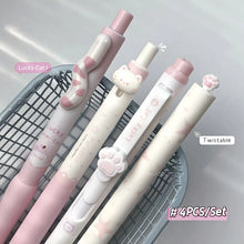 4/8Pcs Kawaii Lucky Cat Gel Pen Set Cute 3D Cat Paw Tail Decor Retractable Twist Pen 0.5mm Black Ink Student Writing Stationery