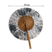 1 Piece Chinese Flower Pattern Round Bamboo Handheld Fan With Tasse Portable Folding Fan Wedding Dance Fan Home Party Decor