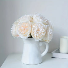 YO CHO 5pc Big Peony Artifcial Silk Flower Wedding Bouquet Decor White Peony Home Display Fake Flower Pack Heart Peony Pink Rose