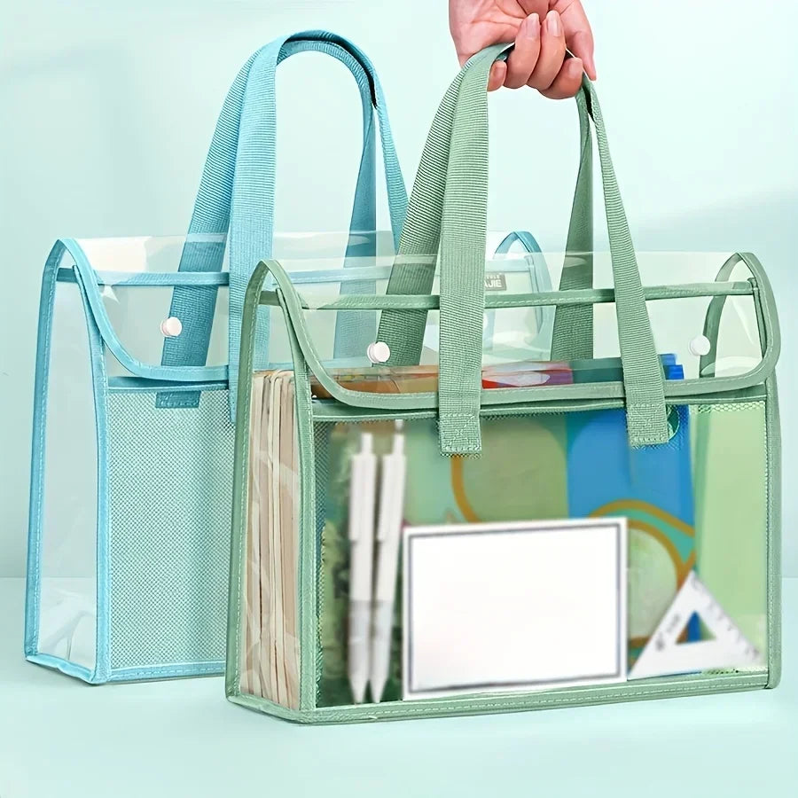 1 Large Capacity Portable Transparent Waterproof Handheld Folder, Expandable File Storage Bag, PVC Self-adhesive File Bag