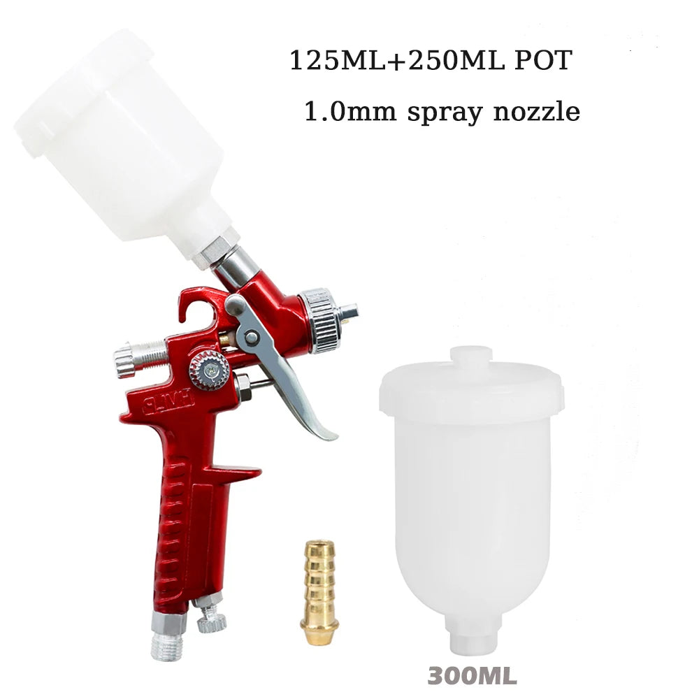 0.8mm/1.0mm Nozzle H-2000 Professional HVLP Mini Paint Spray Gun Airbrush +250ML Plastic Pot Used for Paint Spraying