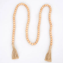 Natural Wood Bead Garland with Tassels, Boho Farmhouse Home Decor, Rustic Wooden Beads String for Wall Table Decor