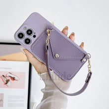 Wrist Strap Case For iPhone 16 14 13 Pro Max 12 Mini 11 Pro X XS Max 7 8 15 Plus Shockproof Wallet Card Silicone Handbag Cover
