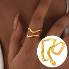 Waterproof Stainless Steel Open Rings Resize For Women, Adjustable Irregular Geometric Minimalist Ring Birthday Gifts