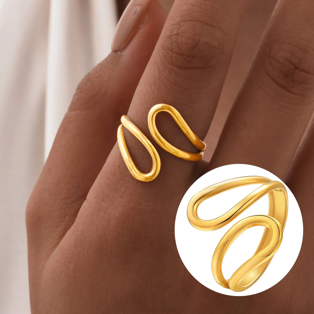 Waterproof Stainless Steel Open Rings Resize For Women, Adjustable Irregular Geometric Minimalist Ring Birthday Gifts