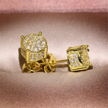 Gold Silver Color Round Ear Studs for Women Men Fashion FourClaw Shiny Rhinestone Stud Earrings