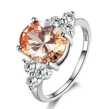 925 Sterling Silver Zircon Rings With White Pink Light Blue Champagne Zircon Oval Stone  Fashion Jewelry  Party Gifts For Women