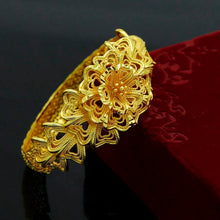 1PCS Copper Golden Color openable Flower bracelets, Middle East Dubai women's fashion jewelry, Ethiopian bride wedding gift