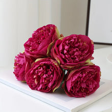 YO CHO 5pc Big Peony Artifcial Silk Flower Wedding Bouquet Decor White Peony Home Display Fake Flower Pack Heart Peony Pink Rose