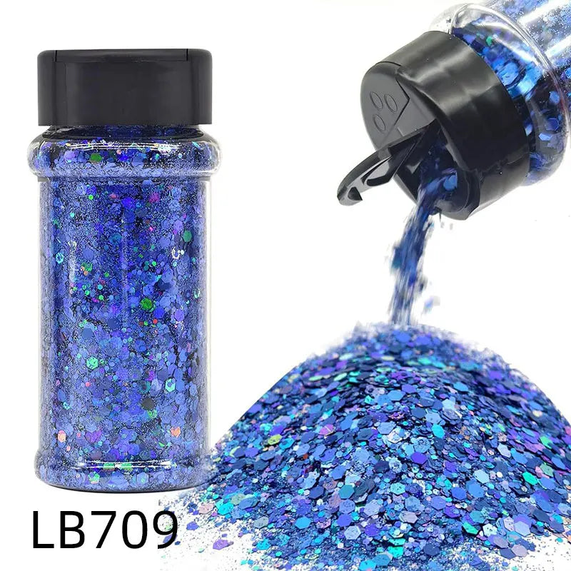 Silver Holographic - Craft Nail Glitter - 2oz Glitter Mix Chunky Glitter Bulk Colors in Shaker, Nail Glitter Decoration