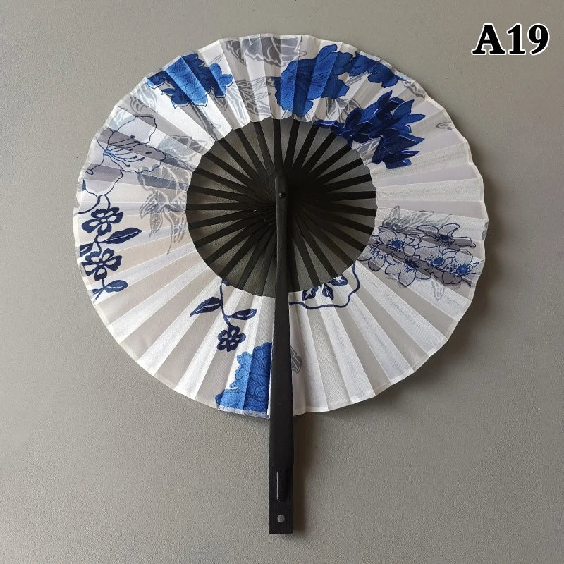 1 Piece Chinese Flower Pattern Round Bamboo Handheld Fan With Tasse Portable Folding Fan Wedding Dance Fan Home Party Decor