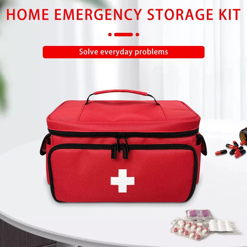 Portable Medical Organizer - Compact First Aid Kit Bag for Home, Car & Travel | Waterproof Medicine Storage with Zipper Pockets
