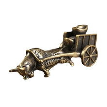 Retro Ornament Bull Pull Vehicle Figurines Pure Copper Chinese Folk Feng Shui Crafts Home Decoration Accessories Bring Good Luck