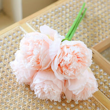 YO CHO 5pc Big Peony Artifcial Silk Flower Wedding Bouquet Decor White Peony Home Display Fake Flower Pack Heart Peony Pink Rose
