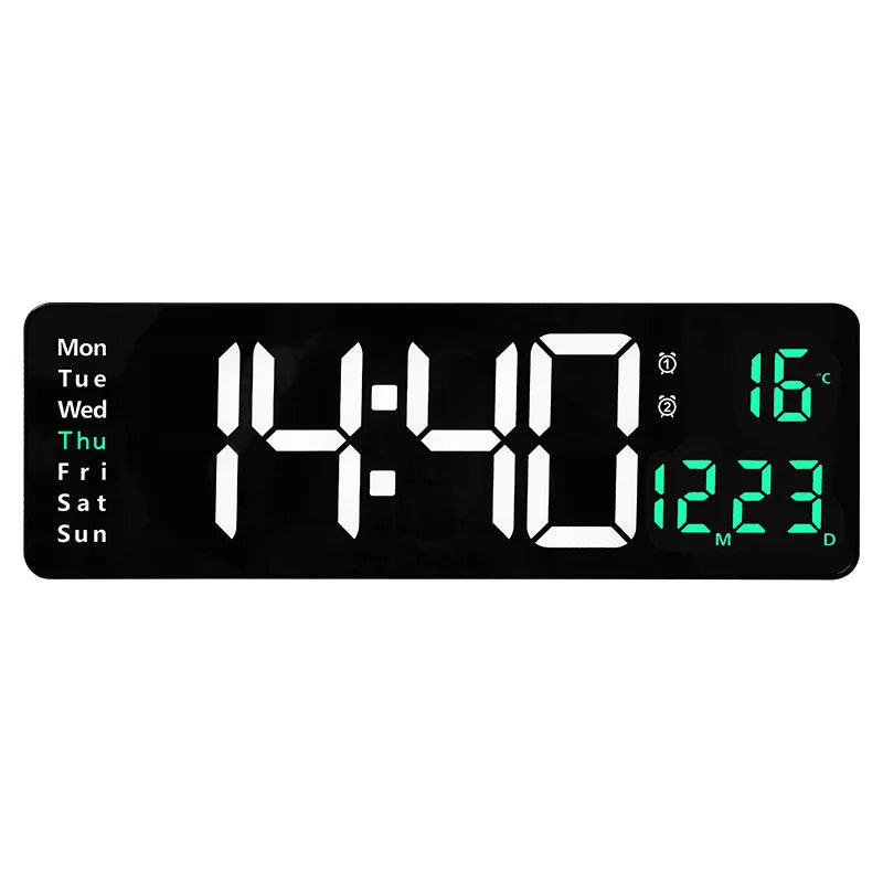 16-Inch Large-Screen Digital Wall Clock Temperature Date Week Display Remote Control Double Alarm Clock 12/24H LED Wall Clock
