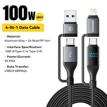 Essager 4 In 1 Digital Display USB Cable Type C 100W PD Fast Charging Wire For iPhone Macbook iPad Xiaomi Type C Lighting Cable
