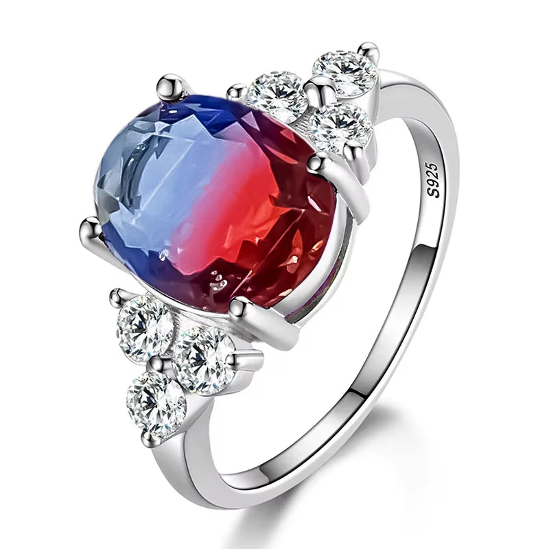 925 Sterling Silver Zircon Rings With White Pink Light Blue Champagne Zircon Oval Stone  Fashion Jewelry  Party Gifts For Women