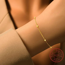 925 Sterling Silver Bright Round Golden Bead Bracelet For Women Anniversary Party Fashion High Quality Fine Jewelry Gifts