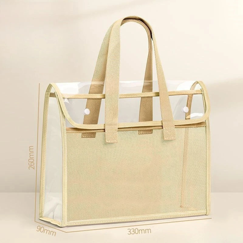 1 Large Capacity Portable Transparent Waterproof Handheld Folder, Expandable File Storage Bag, PVC Self-adhesive File Bag