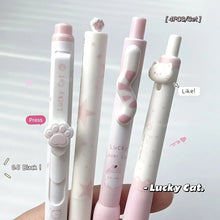 4/8Pcs Kawaii Lucky Cat Gel Pen Set Cute 3D Cat Paw Tail Decor Retractable Twist Pen 0.5mm Black Ink Student Writing Stationery
