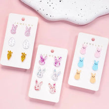 3pcs Set, Easter Acrylic Fine Glitter Pink Silvery Rose Golden Bunny Stud Earrings