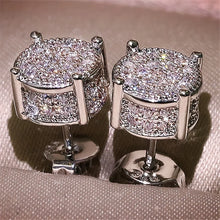 Gold Silver Color Round Ear Studs for Women Men Fashion FourClaw Shiny Rhinestone Stud Earrings