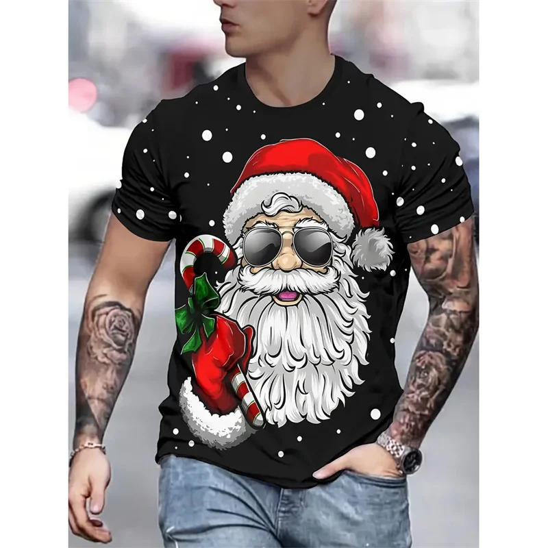 Funny Christmas Party Pattern T Shirt For Men Santa Claus 3D Printed Tees Summer Casual Short Sleeve Loose T-Shirts O-Neck Tops