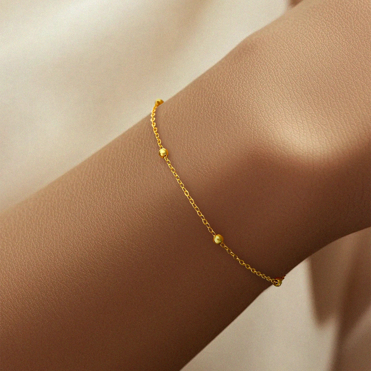 925 Sterling Silver Bright Round Golden Bead Bracelet For Women Anniversary Party Fashion High Quality Fine Jewelry Gifts