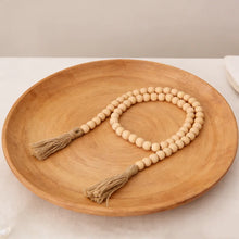 Natural Wood Bead Garland with Tassels, Boho Farmhouse Home Decor, Rustic Wooden Beads String for Wall Table Decor
