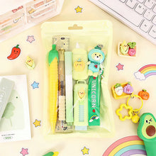 New Product Set: Creative Series of Cute Stationery Sets with Vegetables and Fruits, Including Gel Pens, Rulers, Eraser Keychains, Utility Knives, Cutting Scissors, High-Quality Study Supplies, Student Reward Gifts, DIY Journ