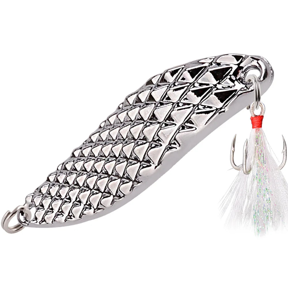 1pcs Fishing Lures Metal Spinner Spoon Artificial Hard Bait Sequin 5g-20g with Feather Treble Single Hook Trout Pike Bass