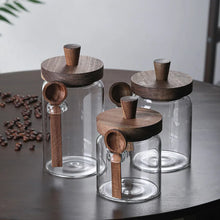 Kitchen Glass Jars with Wooden Lids and Scoop, Airtight Food Storage Containers for Sugar Coffee Bean Candy Spice Bath Salt