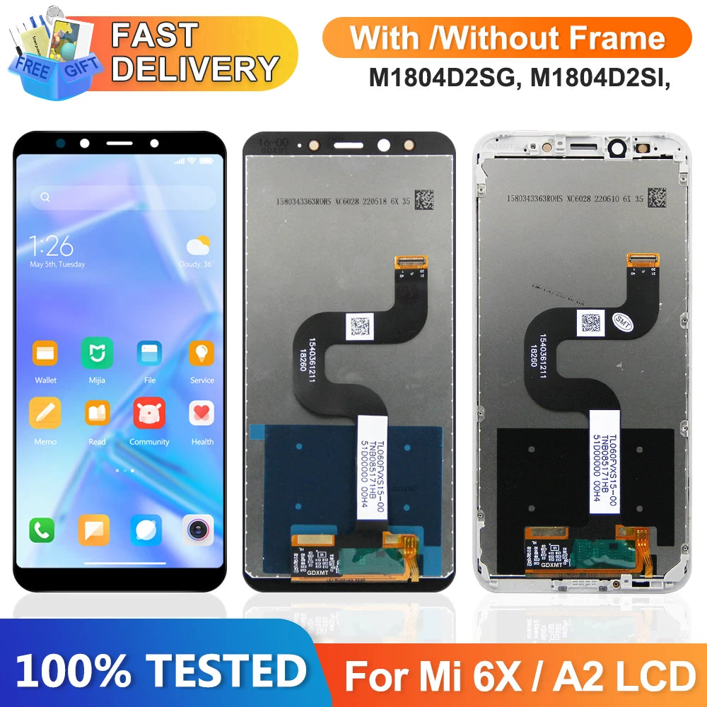 Screen for Xiaomi Mi A2 M1804D2SG M1804D2SI Lcd Display Touch Screen Digitizer Assembly with Frame for Xiaomi Mi 6X Replacement