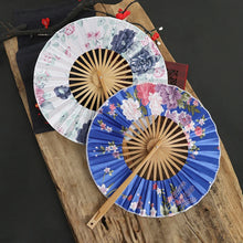 1 Piece Chinese Flower Pattern Round Bamboo Handheld Fan With Tasse Portable Folding Fan Wedding Dance Fan Home Party Decor