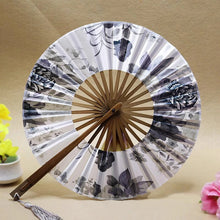 1 Piece Chinese Flower Pattern Round Bamboo Handheld Fan With Tasse Portable Folding Fan Wedding Dance Fan Home Party Decor