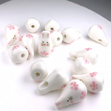 19x12mm 5pcs/set Hand Painted Little Rabbit Ceramic Beads Charm Cartoon Animals Loose DIY Bracelets Earrings Necklace Porcelain