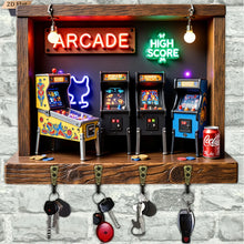 2D Flat, 1pc, Retro Arcade Style Key Hook Wooden Multifunctional Home Key Rack with Four Metal Hooks, Wall Decoration, Porch
