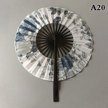 1 Piece Chinese Flower Pattern Round Bamboo Handheld Fan With Tasse Portable Folding Fan Wedding Dance Fan Home Party Decor