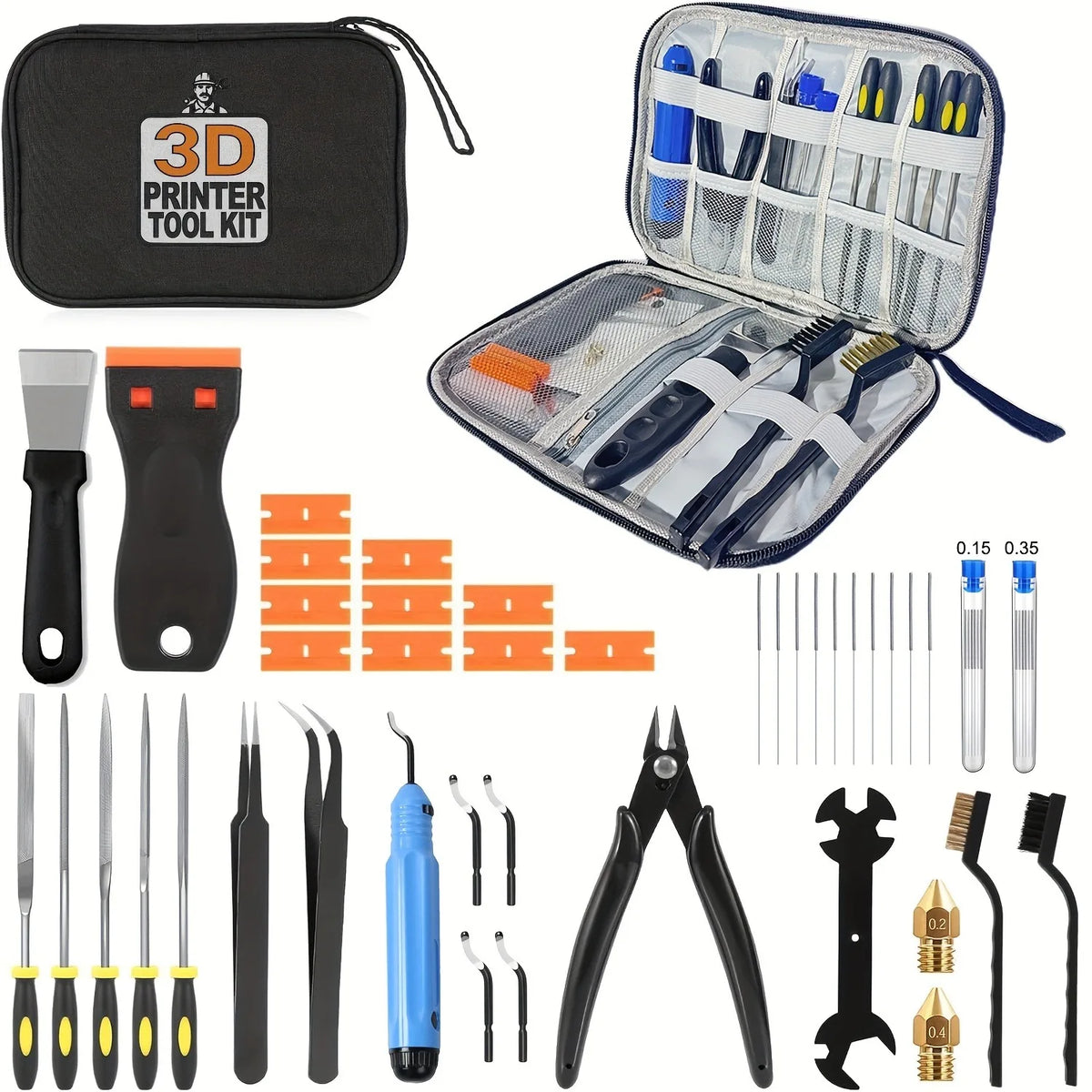 3D Printer Tools Kit, 33pcs 3D Printer Accessories for All FDM/SLA Printers Includes Nozzle Cleaning, Removal Scrapers