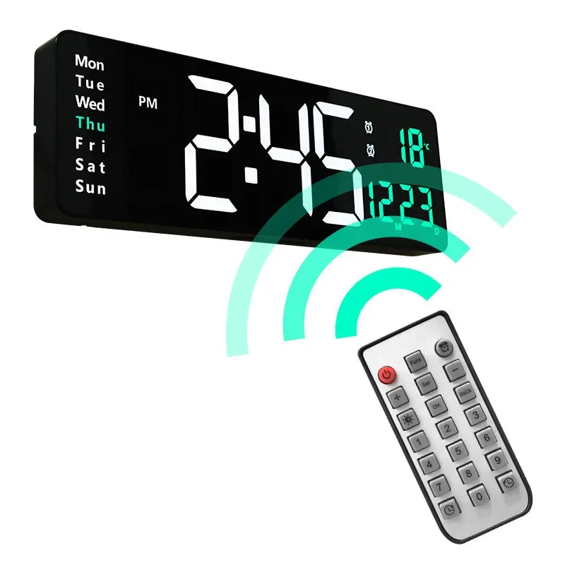 16-Inch Large-Screen Digital Wall Clock Temperature Date Week Display Remote Control Double Alarm Clock 12/24H LED Wall Clock