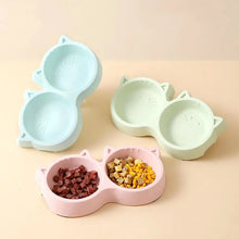 Cat Feeder Accessories Pet Supplies Pet Cat Double Bowl Material Cartoon Cat Face Shape Food Water Feeding Bowl Non-slip Puppy