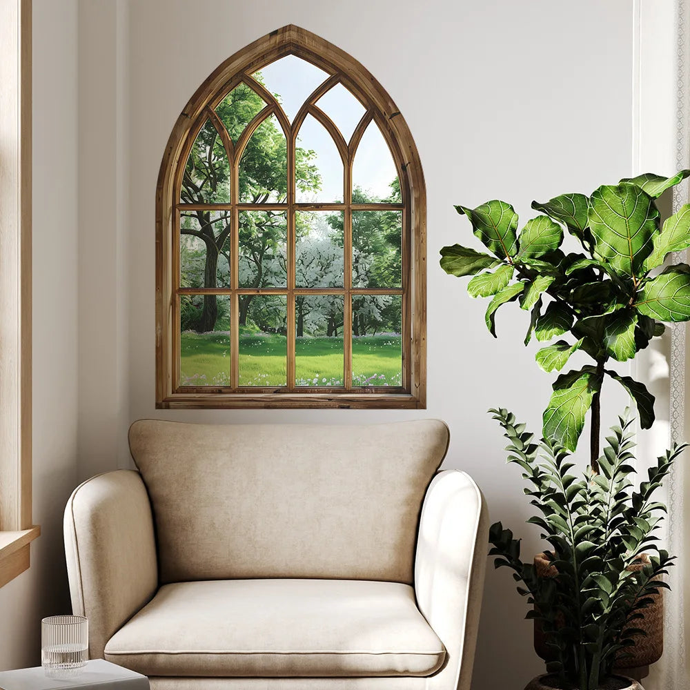 Modern Arch Window Botanical Wall Decal Self Adhesive PVC Mural Removable Wallpaper For Bedroom Living Room Bathroom Decor