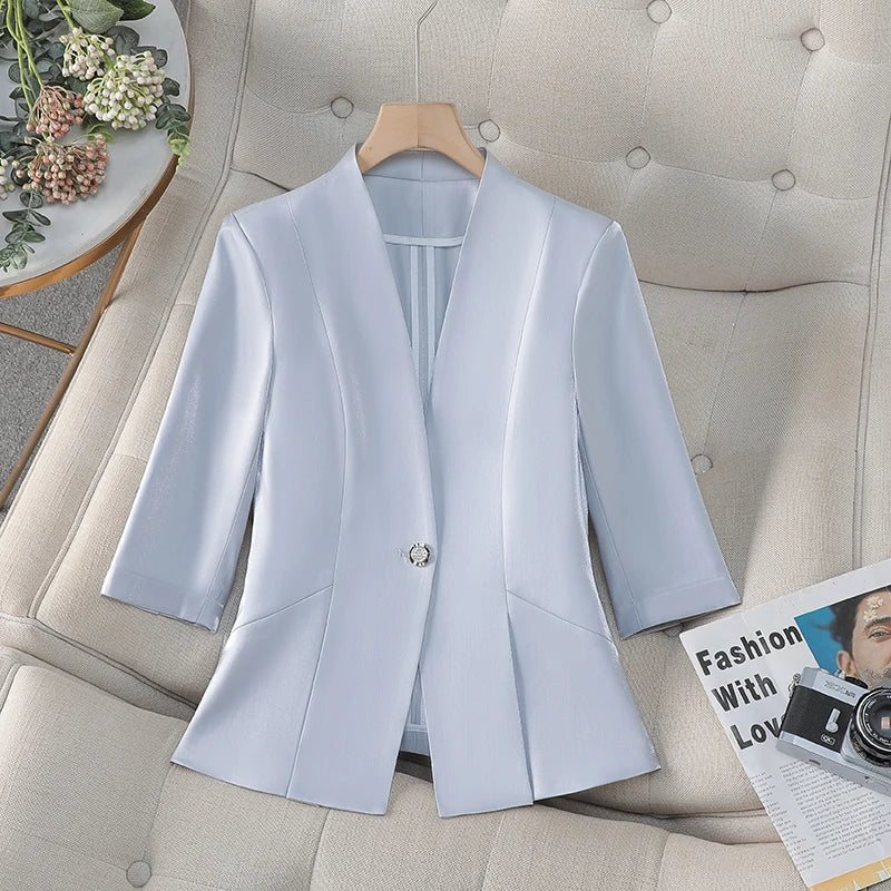 NAVIU Women's Slim Fit Formal Blazer Single Breasted Half Sleeve Jacket Elegant Office Top for 2025 New Spring Summer