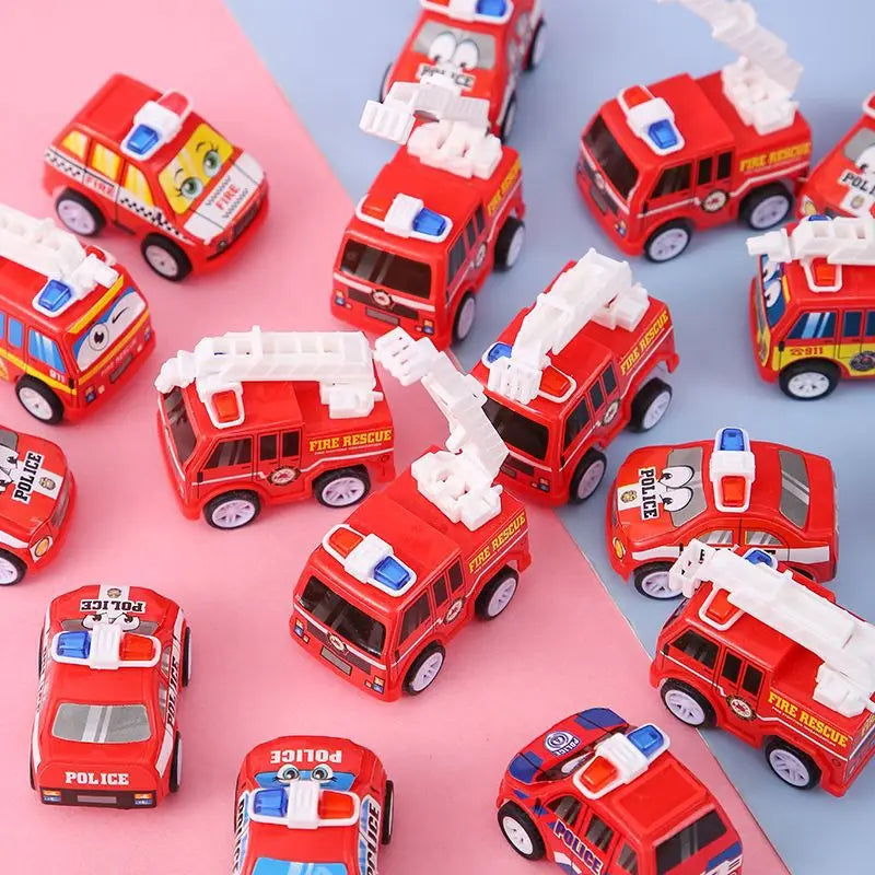 6Pcs Cartoon Mini Pull Back Fire Truck Police Car Toys for Birthday Party Favors Campus rewards Gift