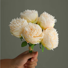 YO CHO 5pc Big Peony Artifcial Silk Flower Wedding Bouquet Decor White Peony Home Display Fake Flower Pack Heart Peony Pink Rose