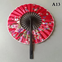 1 Piece Chinese Flower Pattern Round Bamboo Handheld Fan With Tasse Portable Folding Fan Wedding Dance Fan Home Party Decor