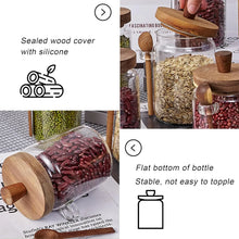 Kitchen Glass Jars with Wooden Lids and Scoop, Airtight Food Storage Containers for Sugar Coffee Bean Candy Spice Bath Salt