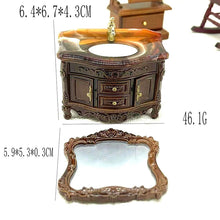 Dollhouse Decoration Accessories; Mini Bathroom Furniture with Basin, Sink and Mirror.